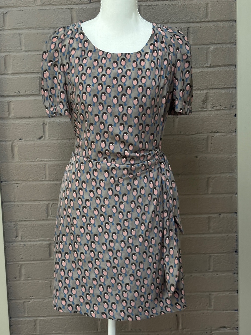 Pinkyotto Gray and Pink Bird print Mini Dress